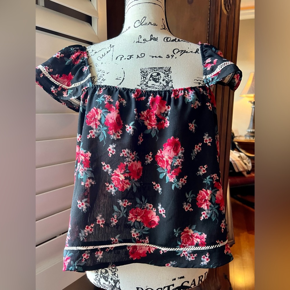 Lily White Black and Red Floral Blouse